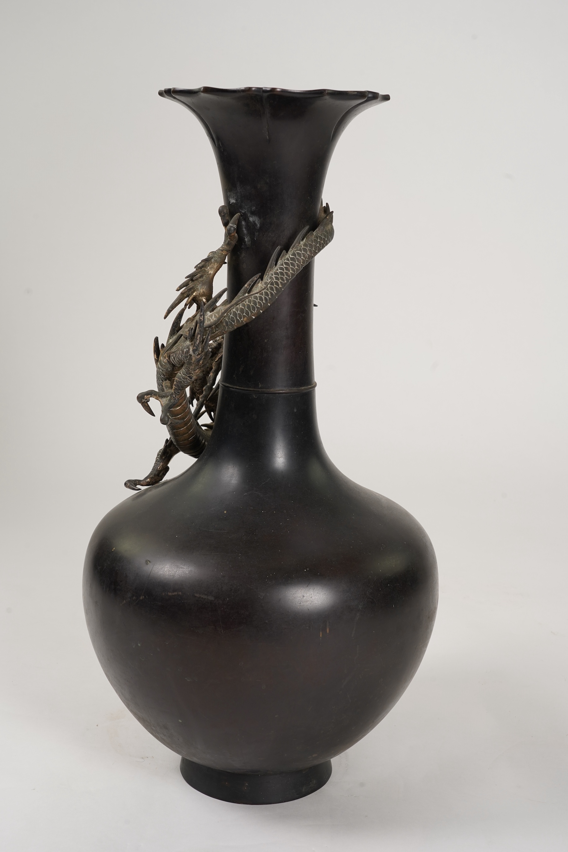 A massive Japanese bronze ‘dragon’ bottle vase, Meiji period